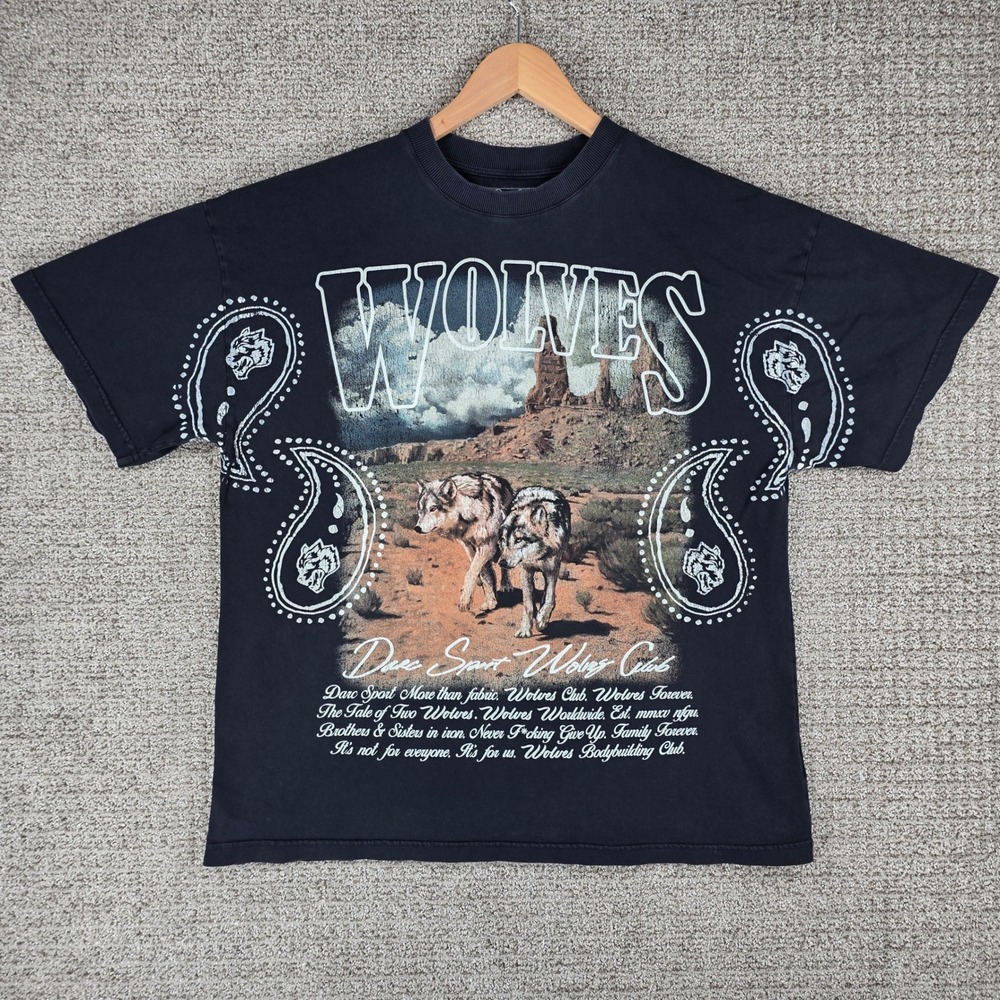 Darc Sport Wolves Club Premium Vintage T-Shirt Mens Medium Black Over-Sized Tee